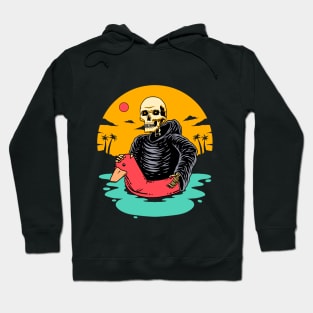 Grim Reaper Enjoys the Sea by Riding a Duck Float Hoodie